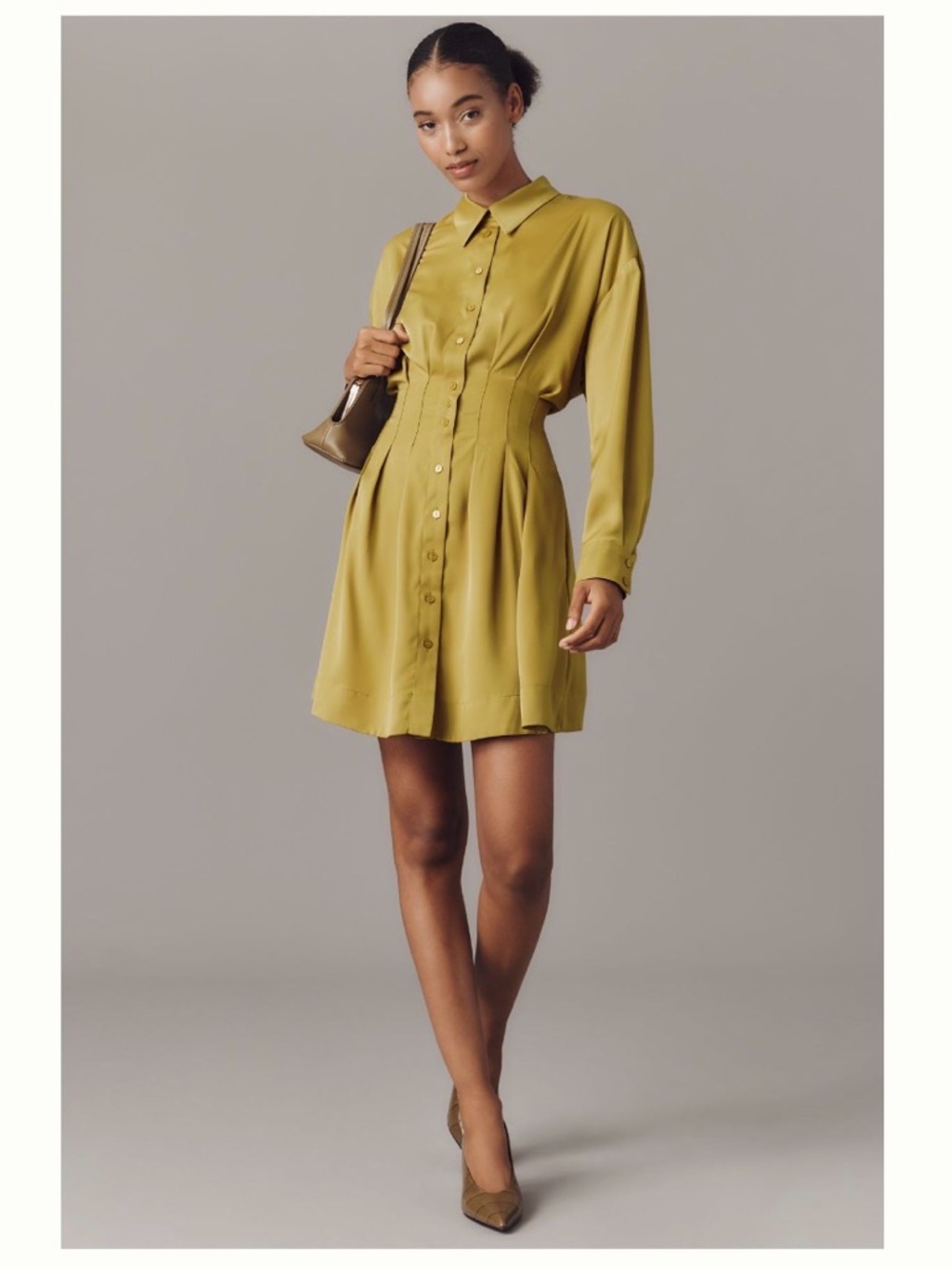 THE TOBIE LONG SLEEVE SATIN MINI SHIRT  DRESS